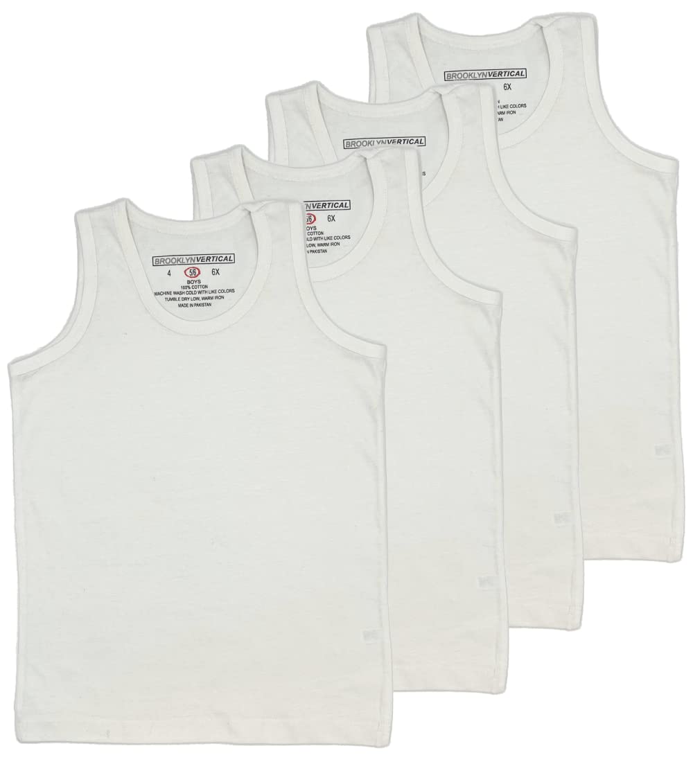 BROOKLYN VERTICAL Boys 4 Pack Undershirt Tank Top - Tagless Cotton Super Soft