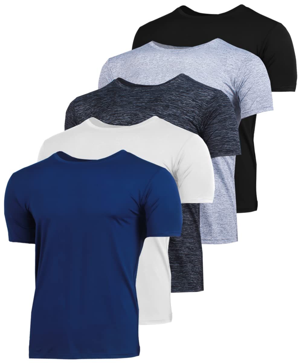 BROOKLYN VERTICAL Men’s 5-Pack Quick Dry Moisture Wicking Active Athletic Performance T-Shirt