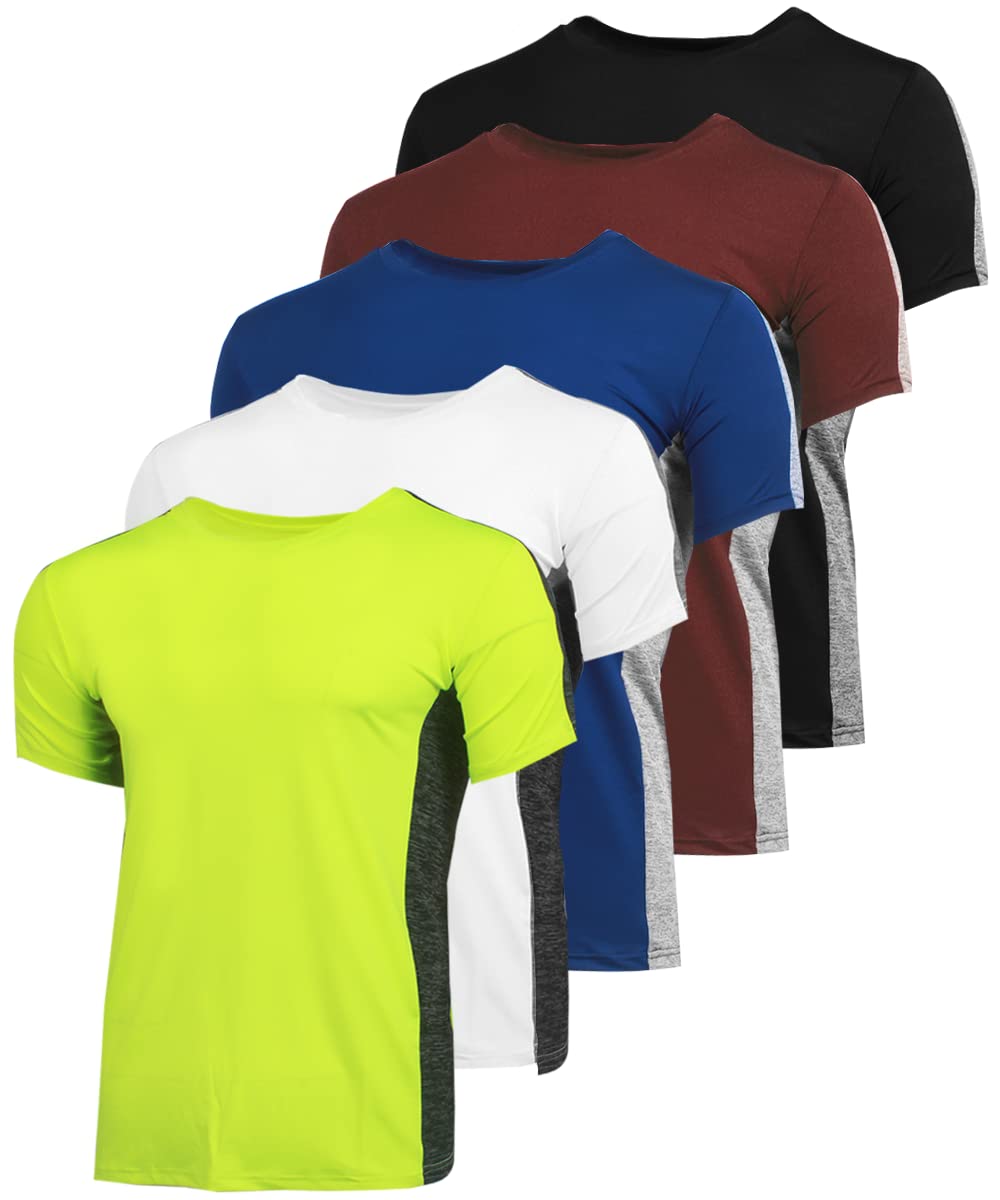 BROOKLYN VERTICAL Men’s 5-Pack Quick Dry Moisture Wicking Active Athletic Performance T-Shirt