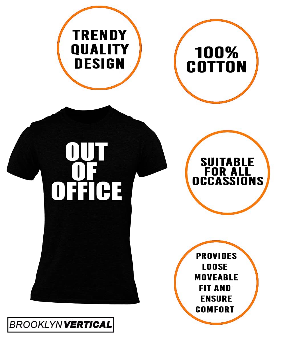 BROOKLYN VERTICAL Out of Office | Funny Sarcastic Vacation Retirement Adult Humor Joke Short Sleeve Crew Neck T-Shirt