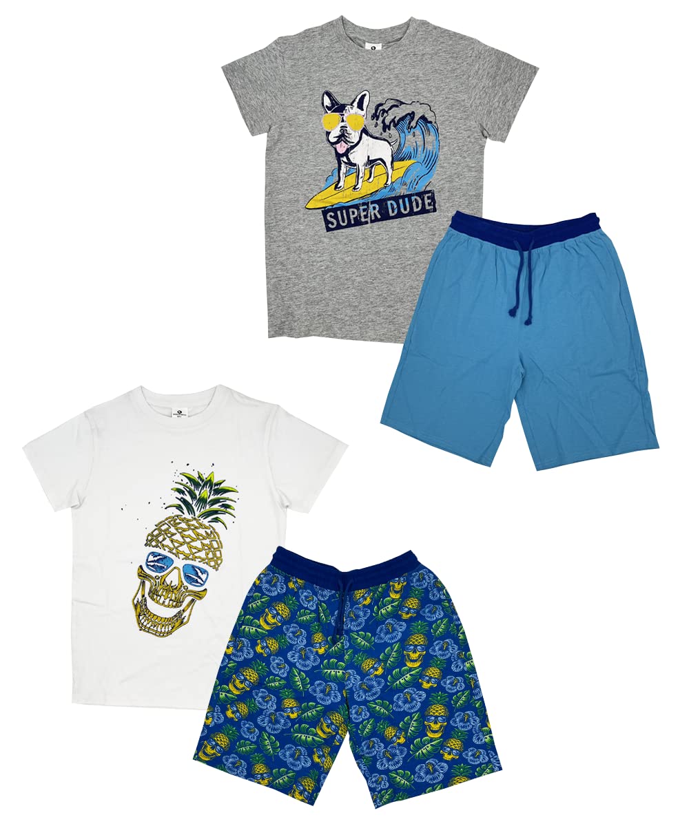 Boys 4 Piece T-Shirt Short Sets Cotton French Terry Jogger Shorts w Drawstring and Pockets| Sports & Casual