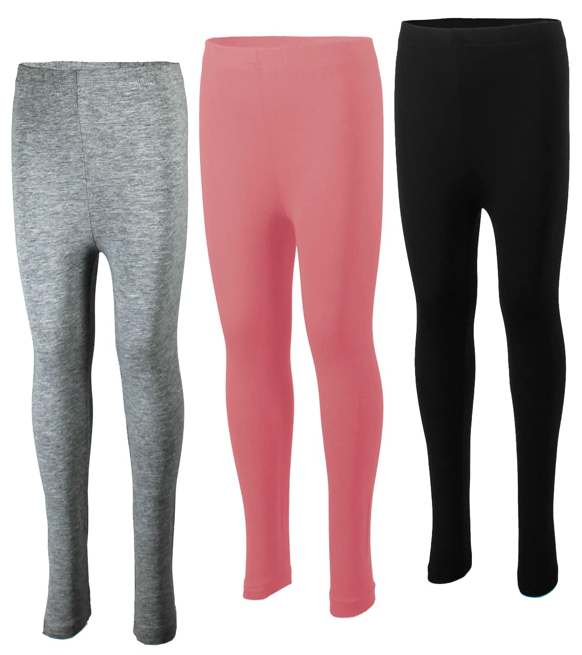 MISS POPULAR 3-Pack Girls Leggings Size 4-16 Soft Comfortable Cotton Spandex with Elastic Waistband Many Colors