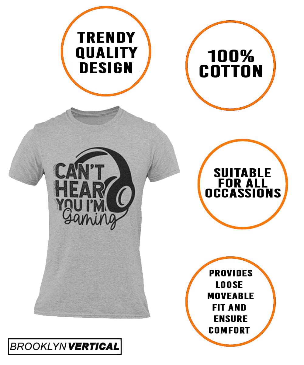 BROOKLYN VERTICAL Can't Hear You I'm Gaming | Funny Video Gamer Gaming Short Sleeve Crew Neck T-Shirt