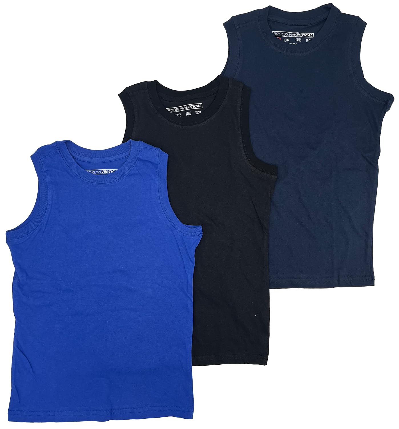 BROOKLYN VERTICAL Boys 3 Pack Muscle Shirt Sleeveless Tee - Tagless Cotton Super Soft