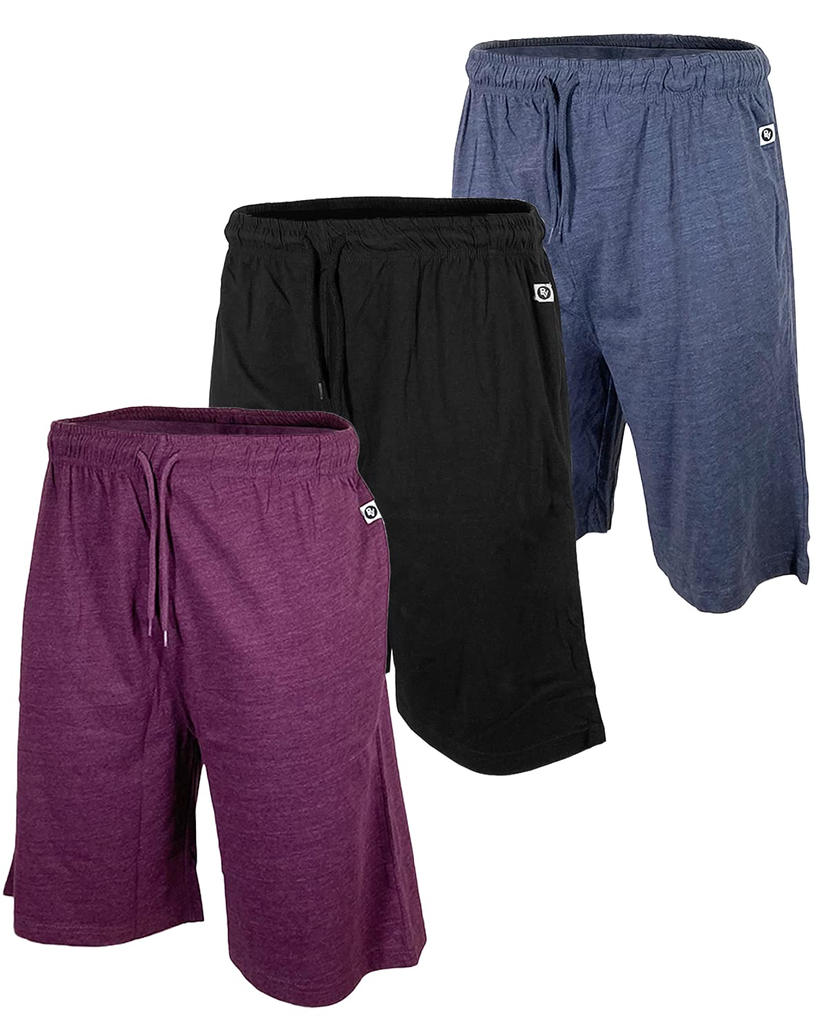 3-Pack Mens Sleep & Loungewear Shorts|Soft Comfortable Cotton|Drawstring Pull|Pockets|Many Colors|Small-3XL