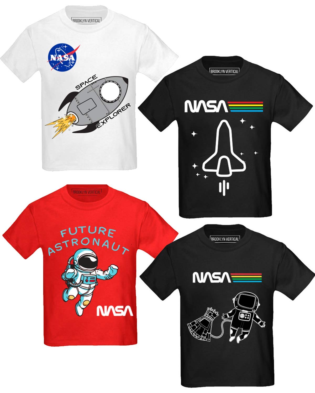 4-Pack Toddler NASA Print Outer Space Rocket Ship Short Sleeve T-Shirt | Soft Cotton Sizes 2T-4T