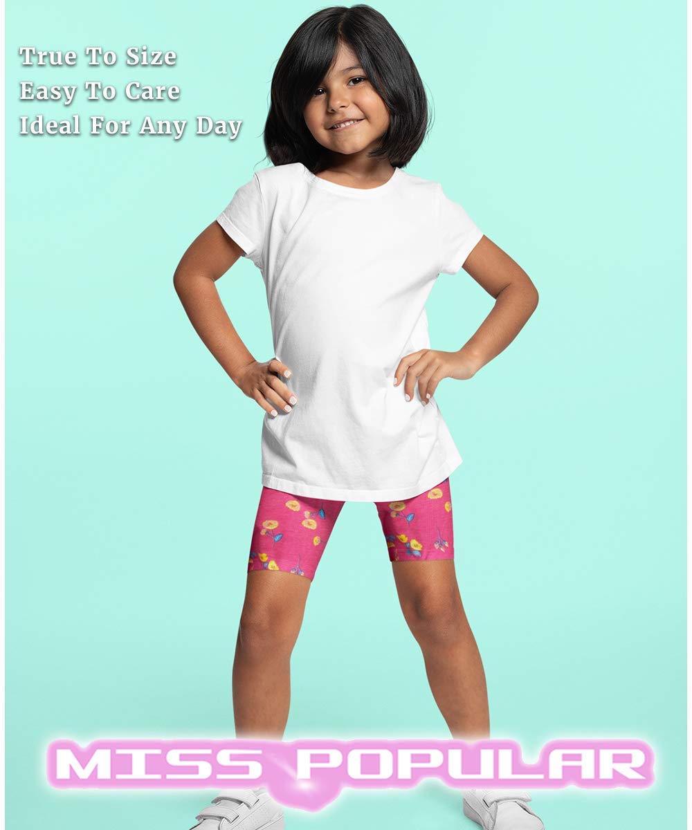 MISS POPULAR 4-Pack Girls Biker Shorts Soft Comfortable Cotton Spandex Elastic Waistband Cute Designs Sizes 4-16