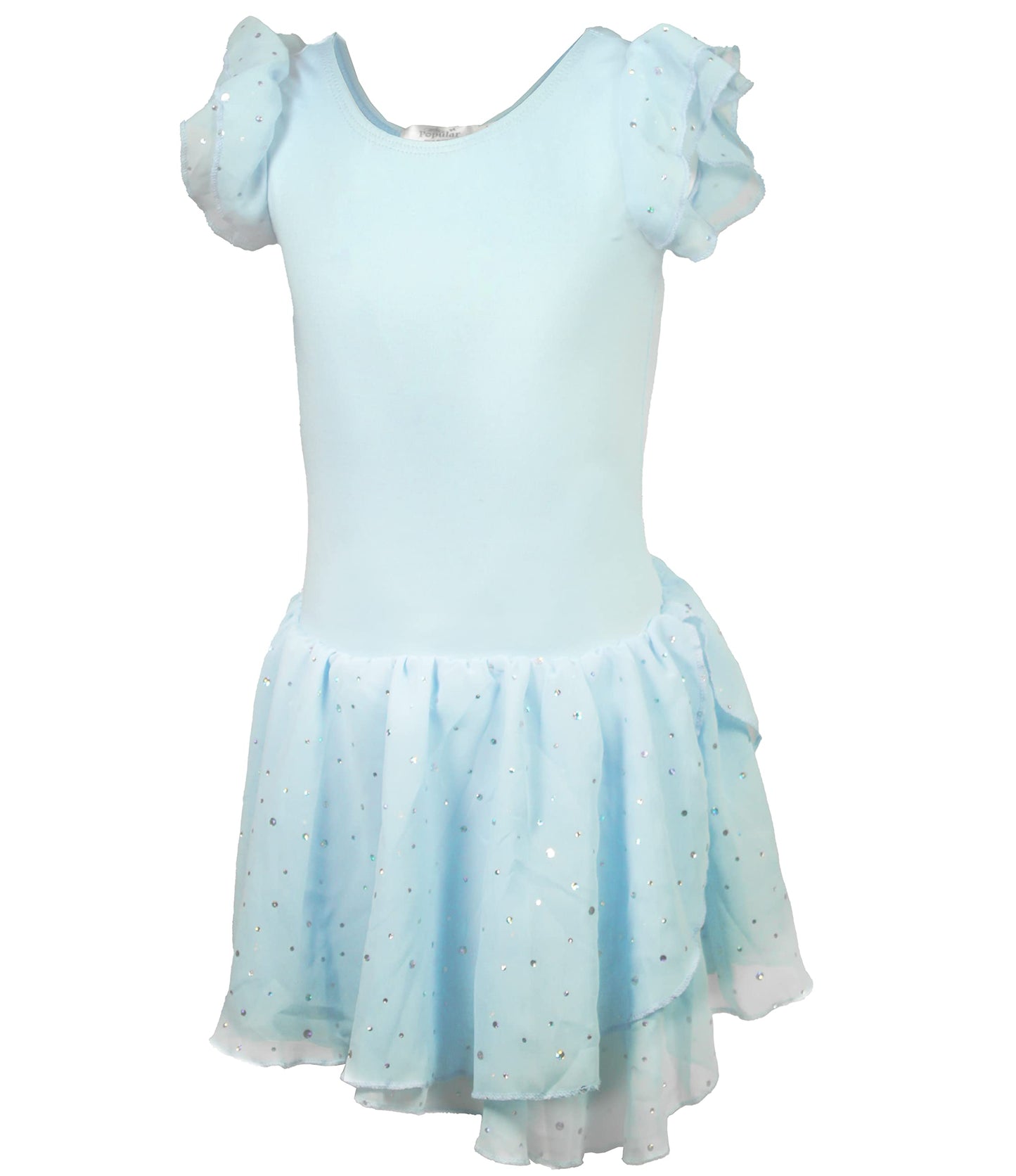 Girls Leotard Ballet Dance Dress with Round Sequins Sparkled Ruffle Sleeves and Tutu