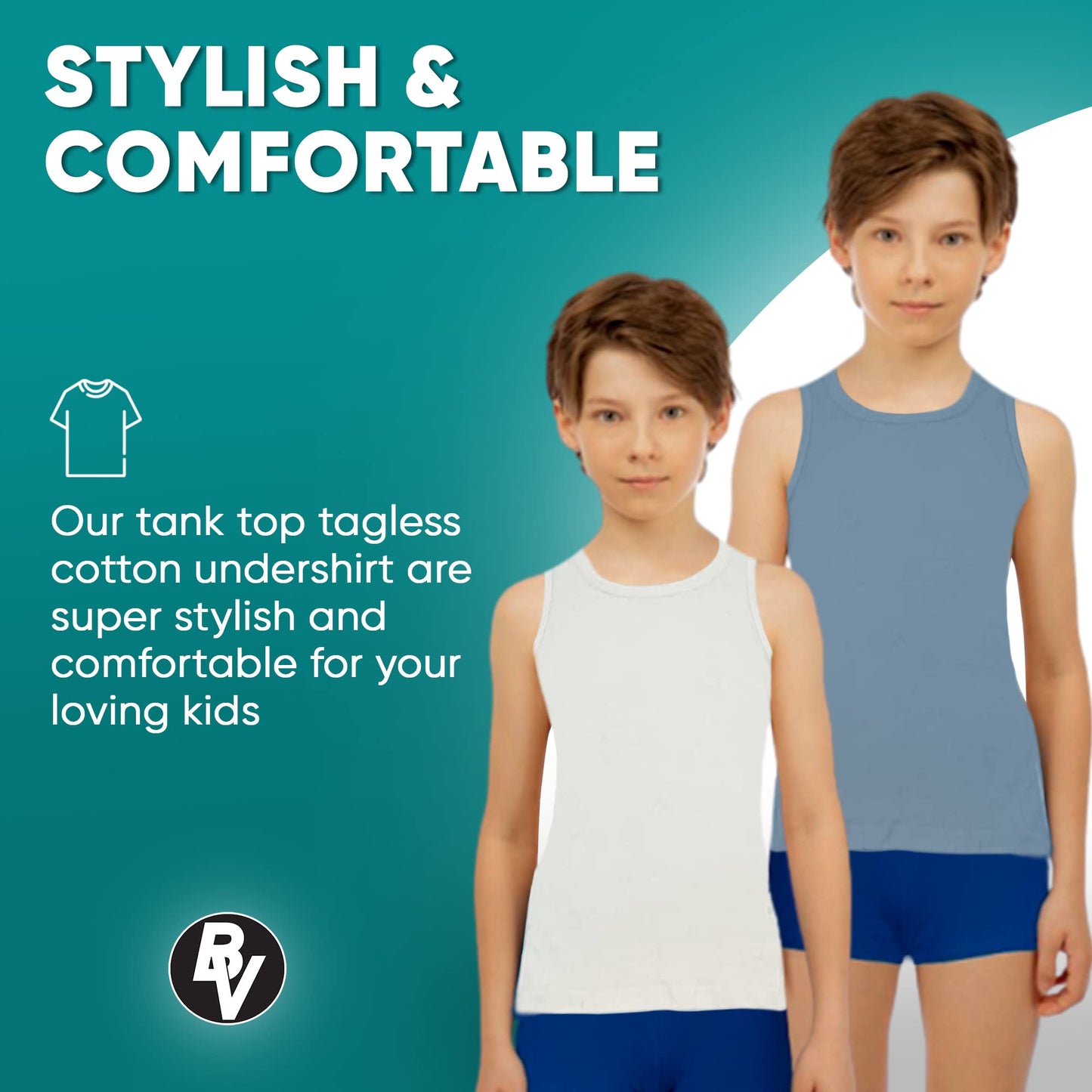 BROOKLYN VERTICAL Boys 4 Pack Undershirt Tank Top - Tagless Cotton Super Soft