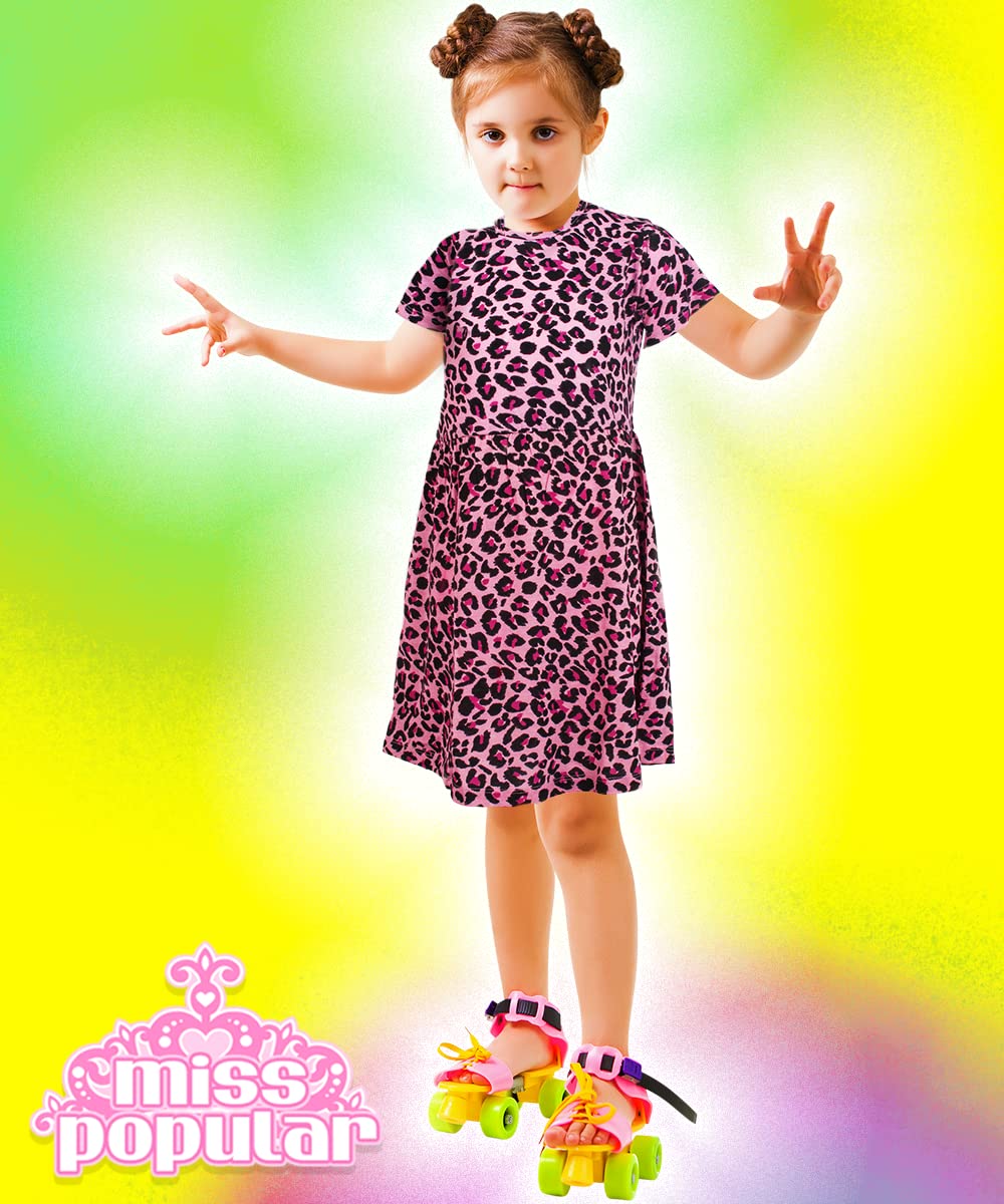 Girls 3 Pack Short Sleeve Skater Dress Soft Cotton Cute Designs Spring Summer | Sizes 4-16