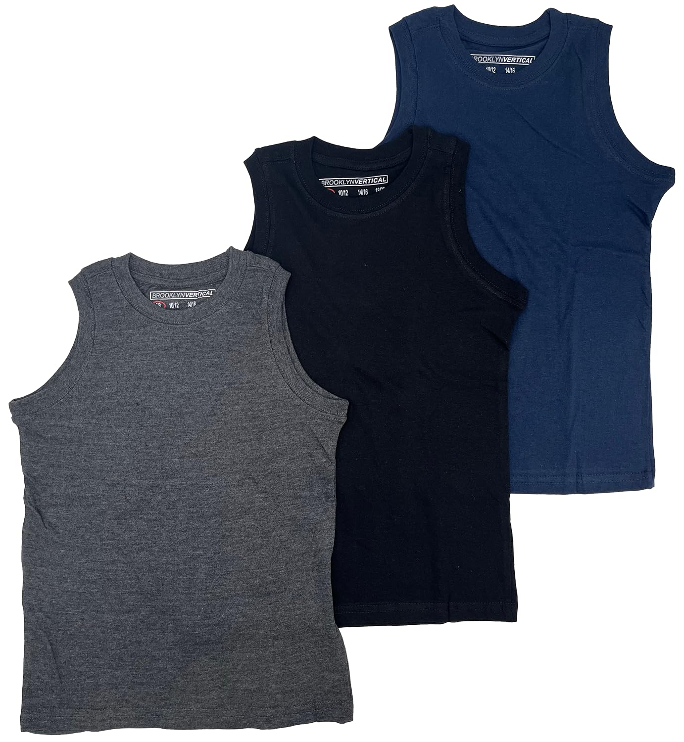 BROOKLYN VERTICAL Boys 3 Pack Muscle Shirt Sleeveless Tee - Tagless Cotton Super Soft