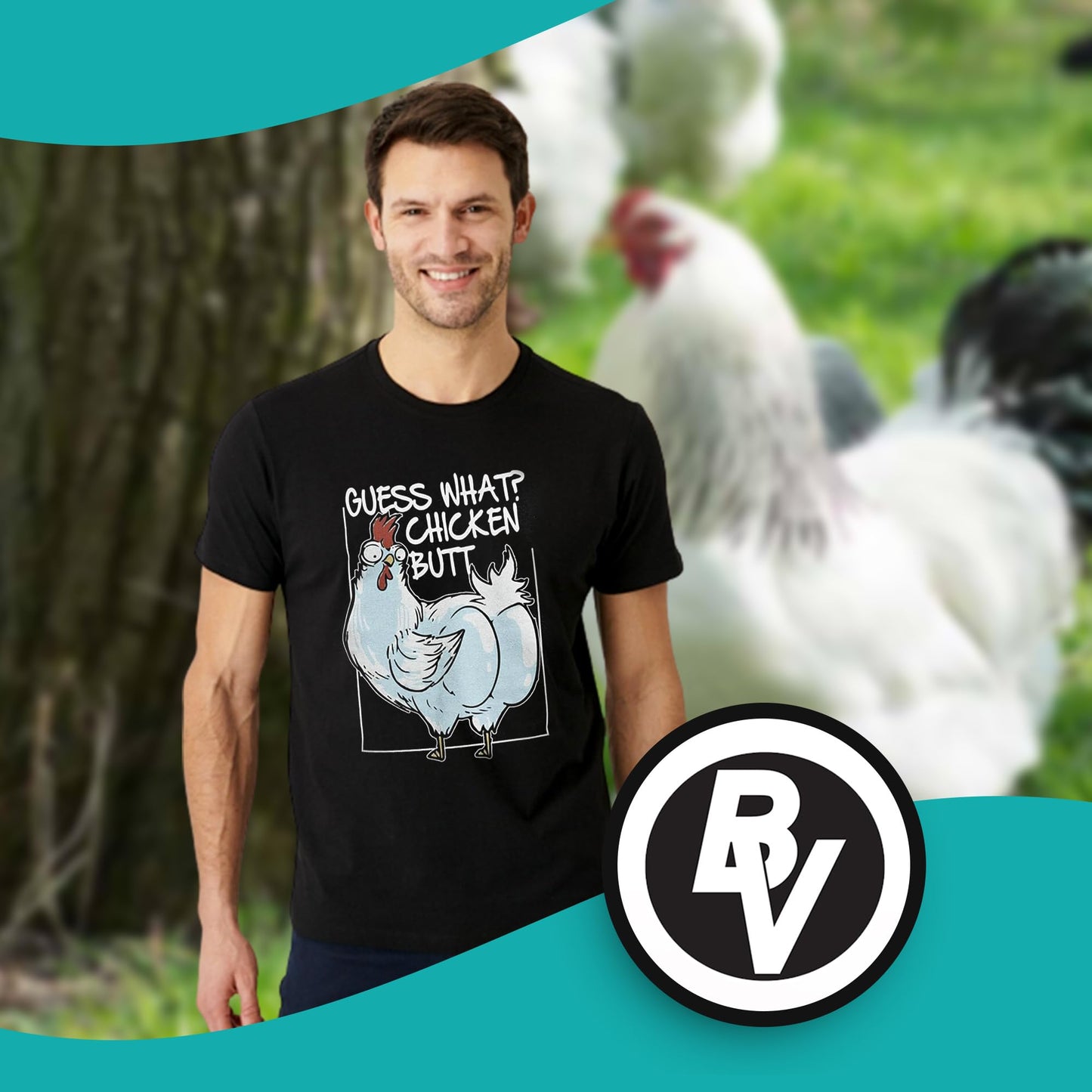 BROOKLYN VERTICAL Guess What? Chicken Butt! | Funny Adult Humor Short Sleeve Crew Neck T-Shirt