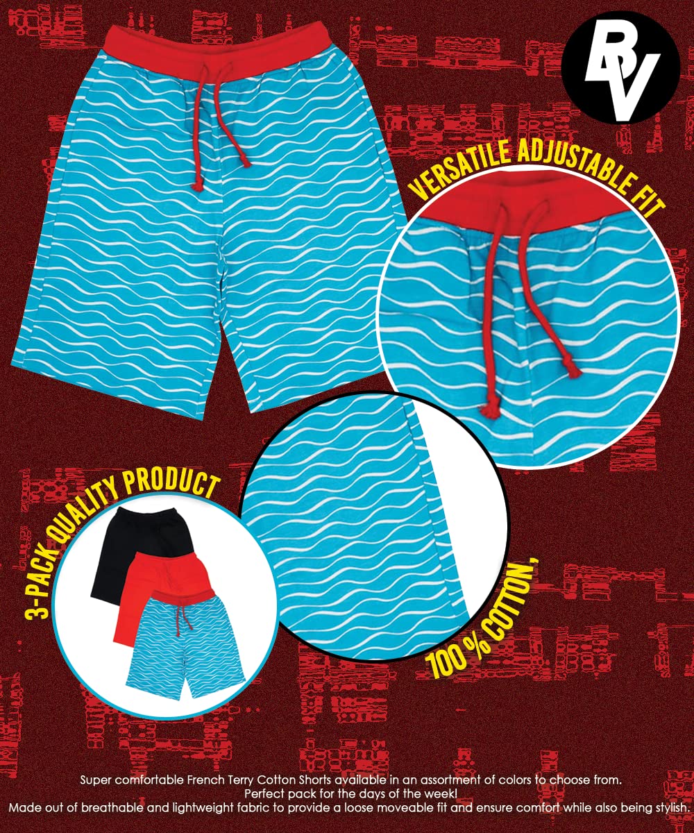 BROOKLYN VERTICAL Boys 3Pack Cotton French Terry Jogger Shorts with Drawstring and Pockets| Sports & Casual