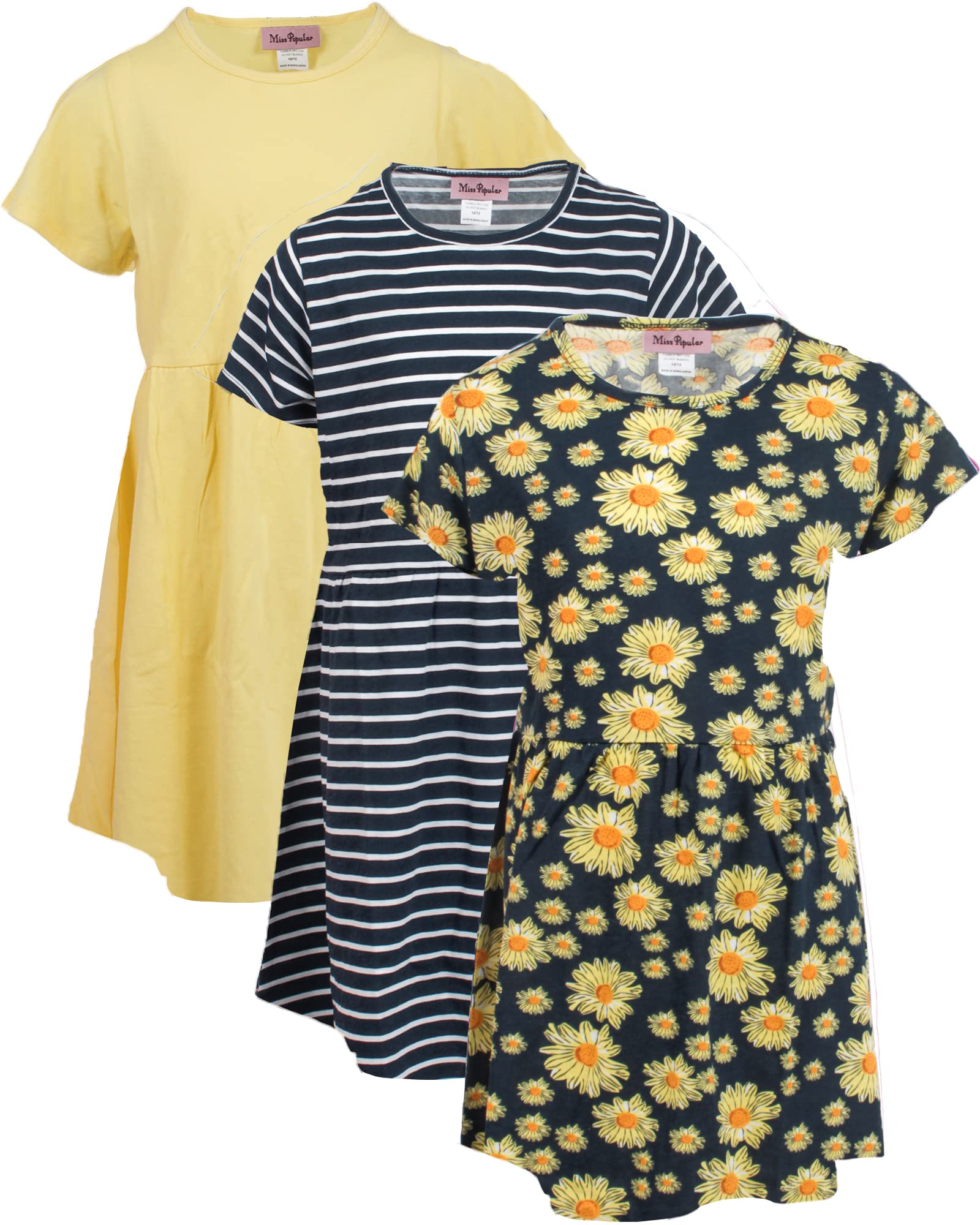 Girls 3 Pack Short Sleeve Skater Dress Soft Cotton Cute Designs Spring Summer | Sizes 4-16 Combo B / 14-16 Girls 3 Pack Short Sleeve Skater Dress Soft Cotton Cute Designs Spring Summer | Sizes 4-16 Combo B / 14-16