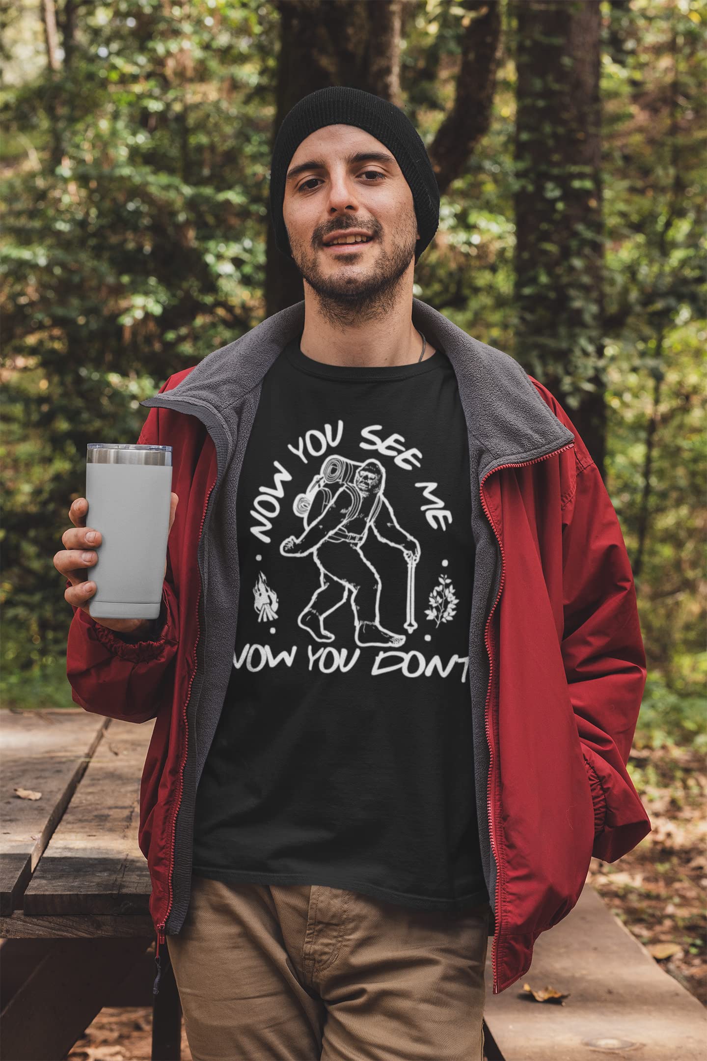 BROOKLYN VERTICAL Now You See Me Now You Don't | Bigfoot Funny Sarcastic Adult Humor Short Sleeve Crew Neck Graphic T-Shirt