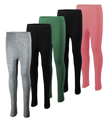 MISS POPULAR 5-Pack Girls Leggings Sizes 4-16 Soft Comfortable Cotton Spandex with Elastic Waistband Many Colors