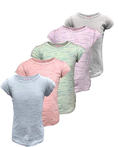 MISS POPULAR 5-Pack Girls Space-Dye Marble T-Shirts, Many Colors Sizes 2T-16