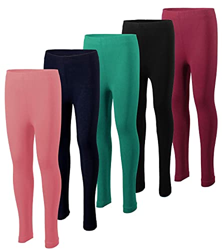 MISS POPULAR 5-Pack Girls Leggings Sizes 4-16 Soft Comfortable Cotton Spandex with Elastic Waistband Many Colors