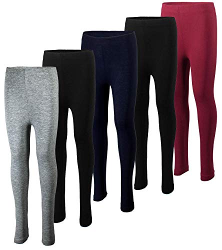 MISS POPULAR 5-Pack Girls Leggings Sizes 4-16 Soft Comfortable Cotton Spandex with Elastic Waistband Many Colors