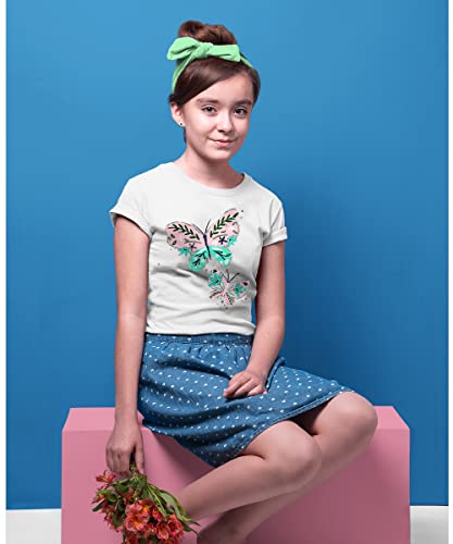MISS POPULAR Girls 4-Pack Super Soft Short Sleeve T-Shirts Rainbow Butterfly Glitter Print Cute Design| Sizes 7-16