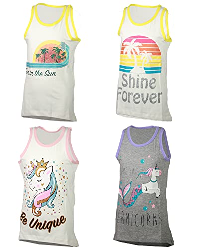MISS POPULAR 4-Pack Girls Sleeveless Tank Tops Cute Designs Summer Heat Friendly |Sizes 4-16
