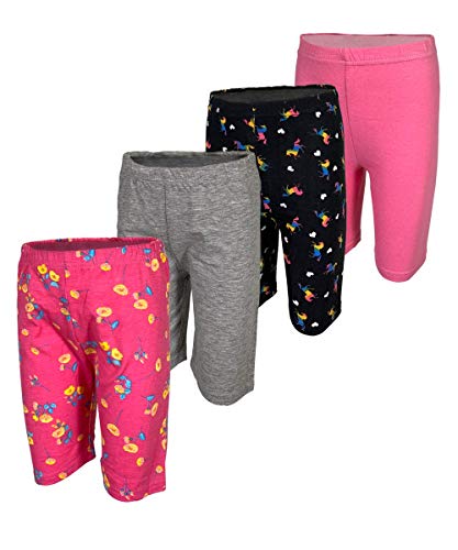 MISS POPULAR 4-Pack Girls Biker Shorts Soft Comfortable Cotton Spandex Elastic Waistband Cute Designs Sizes 4-16