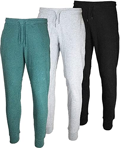 3-Pack Mens French Terry Joggers Pant|Soft Comfortable Cotton,Drawstring Pull,Pockets| Small-3XL