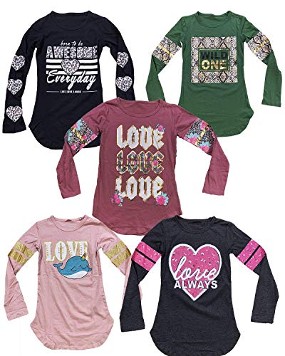 MISS POPULAR Girls Multi-Pack Long Sleeve T-Shirt with Chest and Sleeve Print | Cute Fashion Prints for Girls Size 4-16…