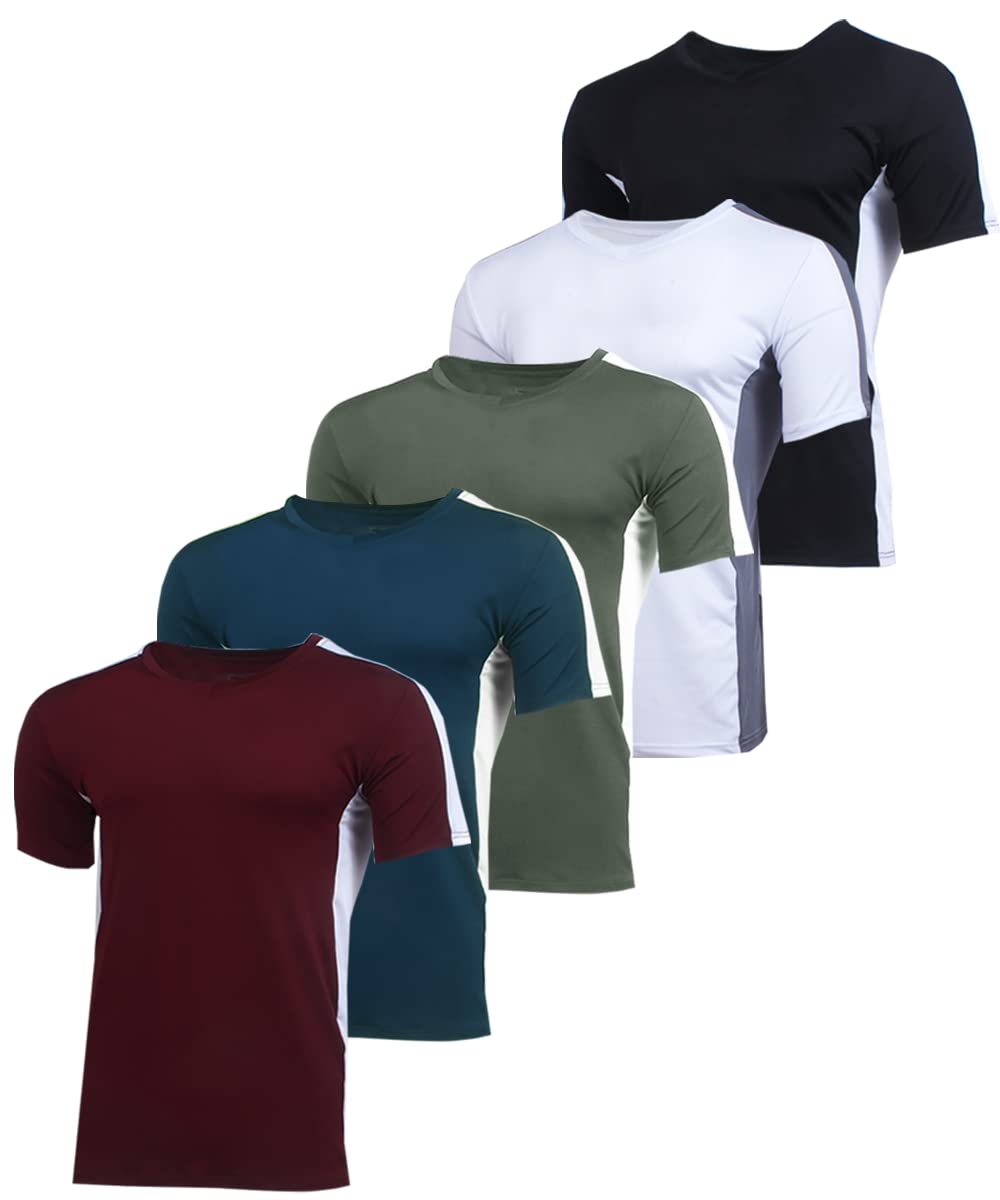 BROOKLYN VERTICAL Men’s 5-Pack V-Neck Quick Dry Moisture Wicking Active Athletic Performance T-Shirt