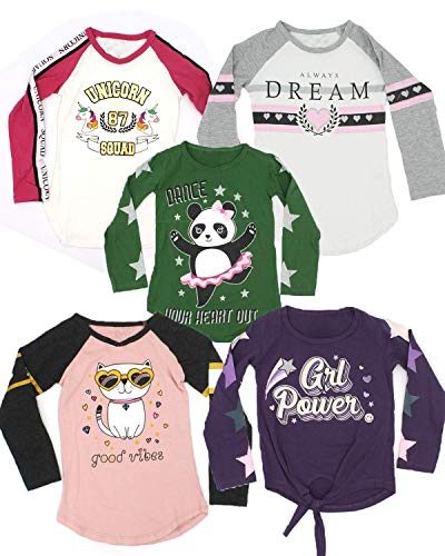 MISS POPULAR Girls Multi-Pack Long Sleeve T-Shirt with Chest and Sleeve Print | Cute Fashion Prints for Girls Size 4-16…