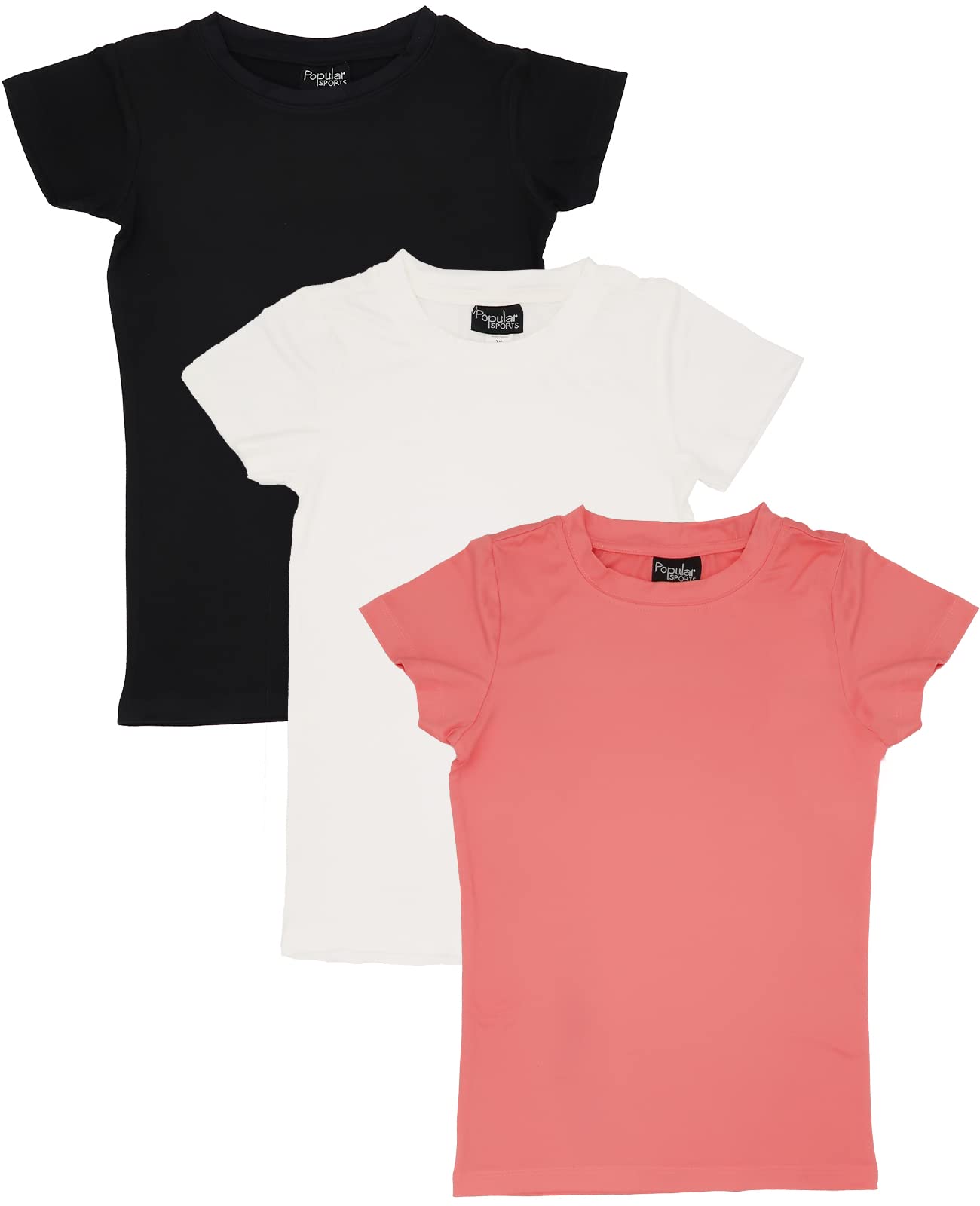 Girls 3-Pack Super Soft Sueded Crew Short Sleeve T-Shirts White Black Pink|Sizes 7-16