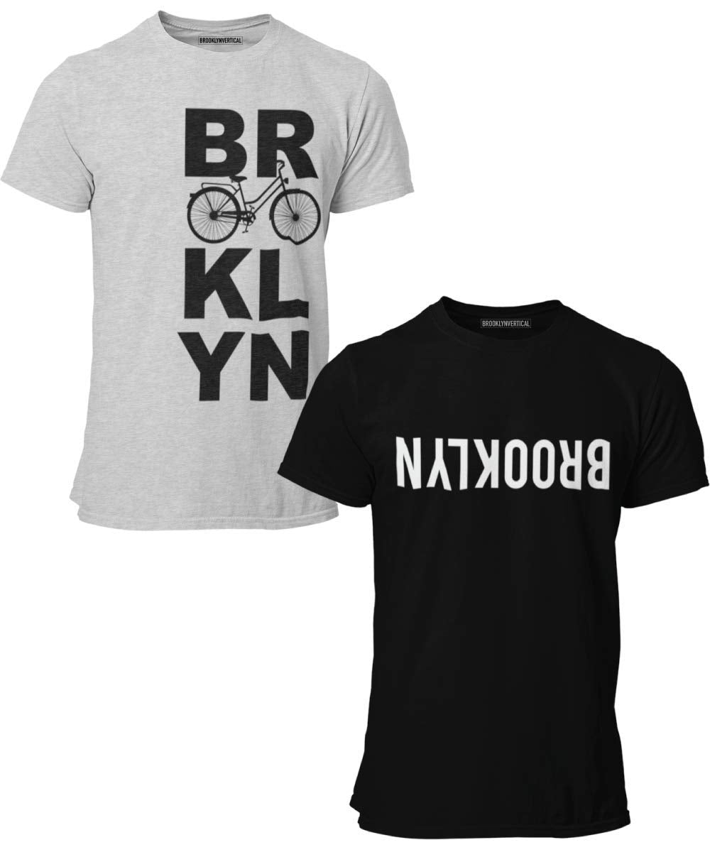 BROOKLYN VERTICAL 2-Pack Boys Short Sleeve Crew Neck T-Shirt with Chest Print | Soft Cotton Graphic Tees Sizes 6-20