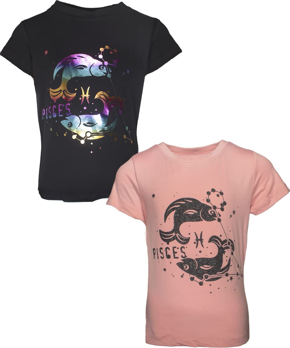 Girls 2-Pack Horoscope Zodiac Sign Astrology Super Soft Short Sleeve  T-Shirts