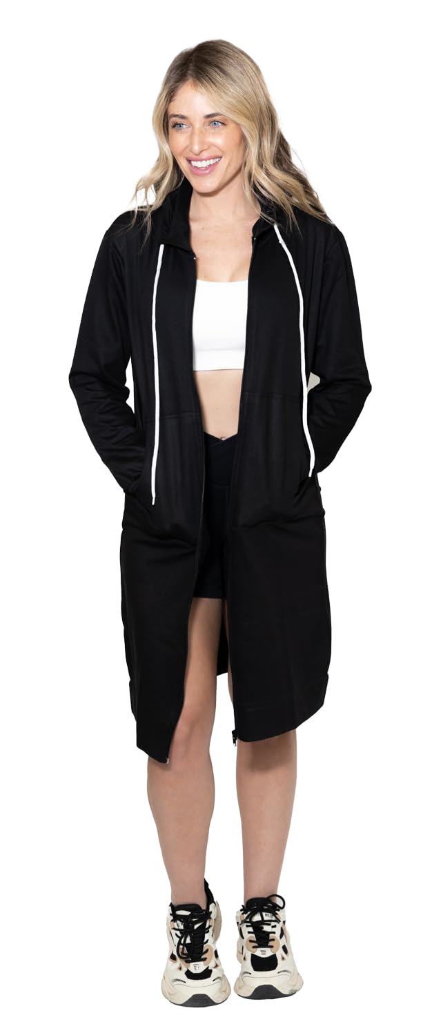 MISS POPULAR Womens Long Zipper Hoodie Casual Pockets Zip Up Tunic Sweatshirt Dress| Sizes S-2XL