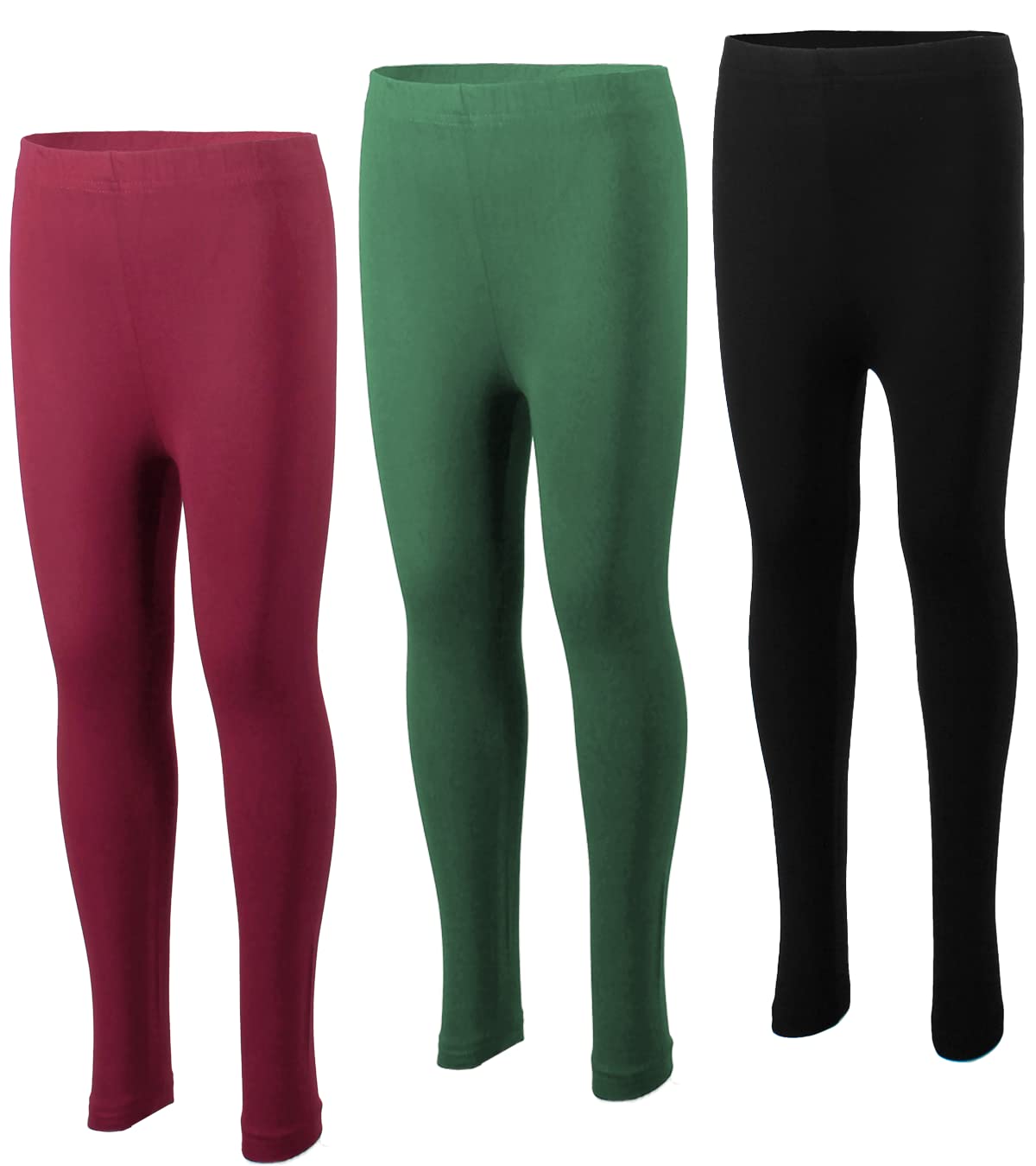 MISS POPULAR 3-Pack Girls Leggings Size 4-16 Soft Comfortable Cotton Spandex with Elastic Waistband Many Colors