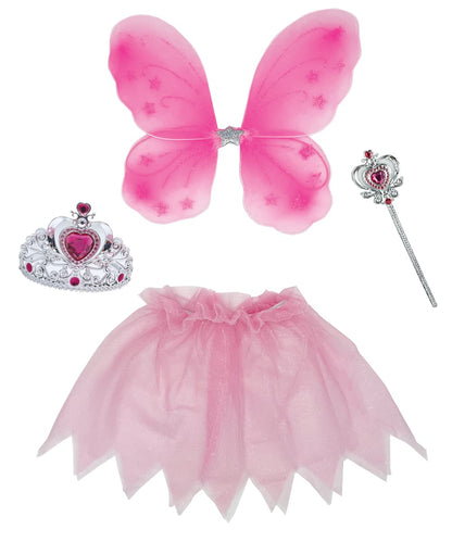 IntelliFun Girls 4 Piece Princess Fairy Dress Up Costume Set with Wings, Tutu Skirt, Wand and Tiara| Ages 3+