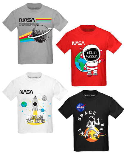 4-Pack Toddler NASA Print Outer Space Rocket Ship Short Sleeve T-Shirt | Soft Cotton Sizes 2T-4T