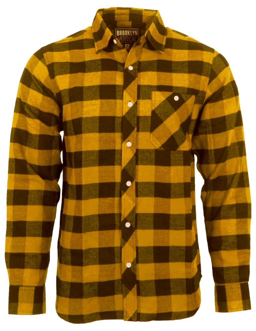 BROOKLYN VERTICAL Men's Flannel Plaid Button Down Long Sleeve Casual Shirt with Front Pocket