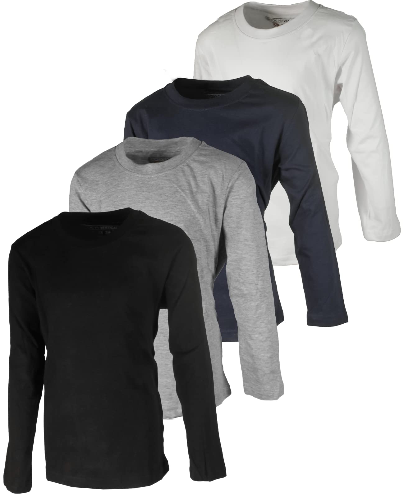 Boys 4 Pack Long Sleeve Soft Cotton Tagless Crew Neck Tee Shirts| Sizes 2T to 18/20