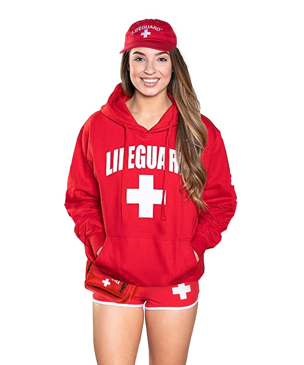LIFEGUARD Officially Licensed Women Ladies Halloween Costume Bundle Pack Hat Shorts Hoodie Fanny Pack