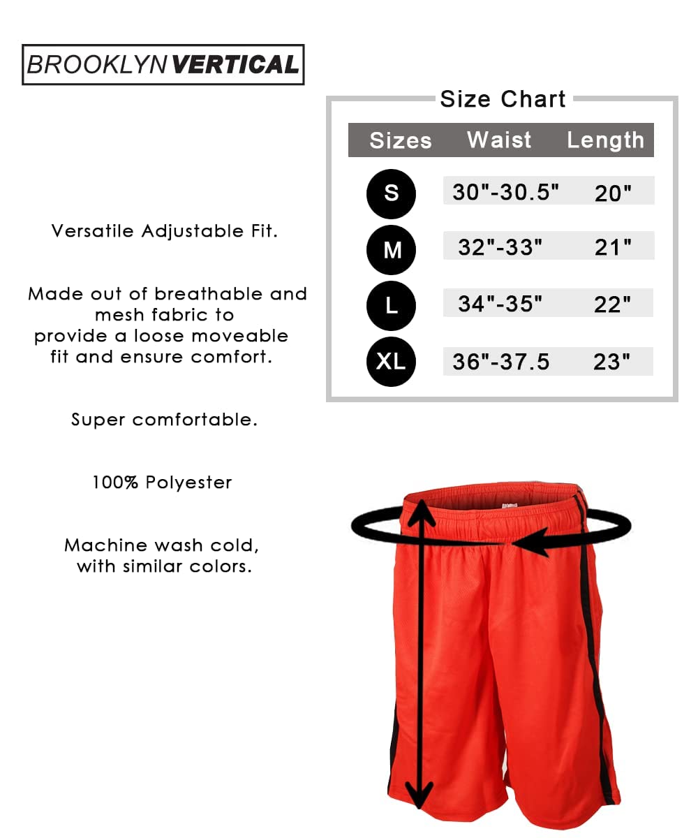 Mens 5-Pack Mesh Athletic Basketball Shorts with Pockets| Sizes S-2XL