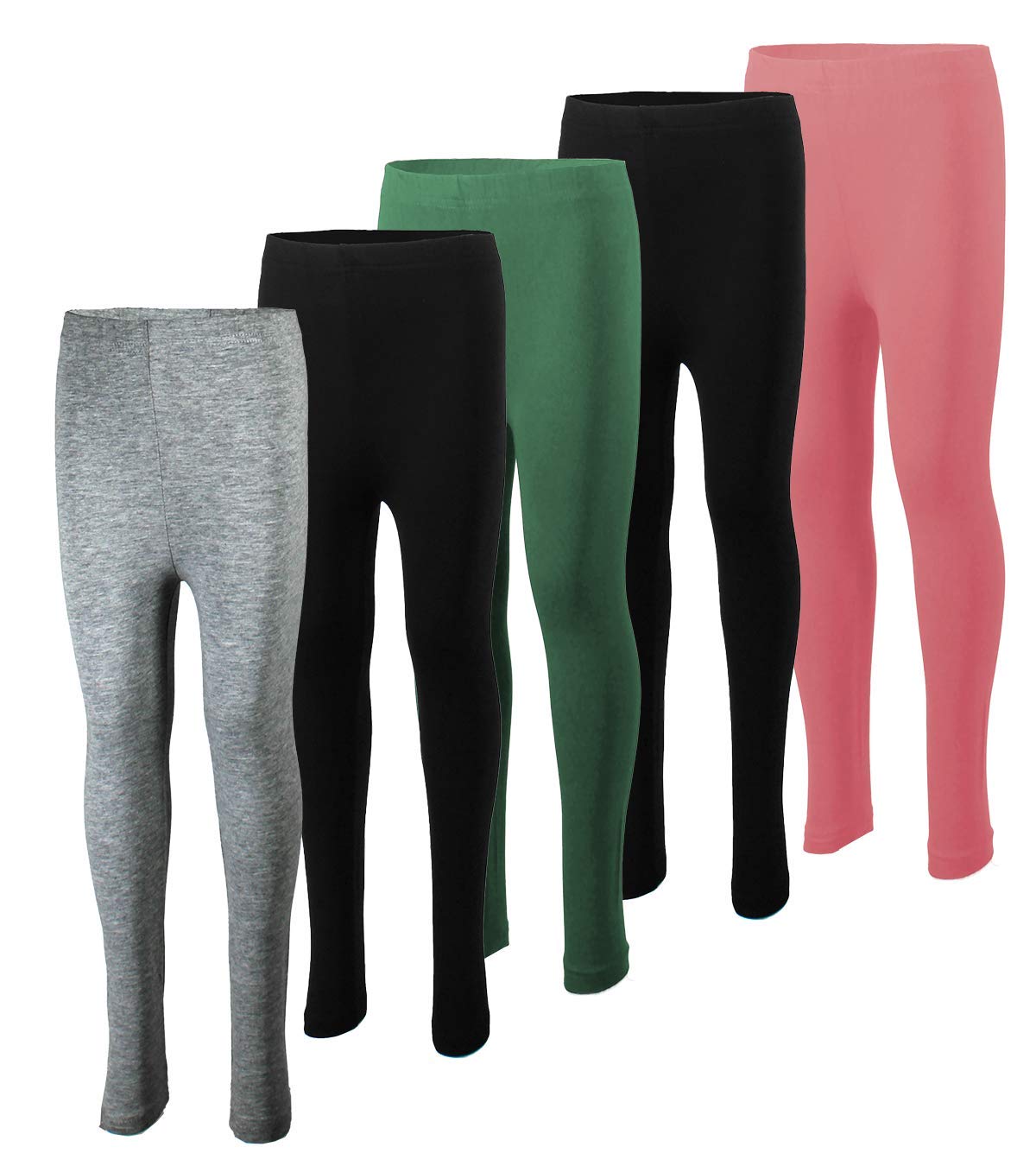 MISS POPULAR 5-Pack Girls Leggings Sizes 4-16 Soft Comfortable Cotton –