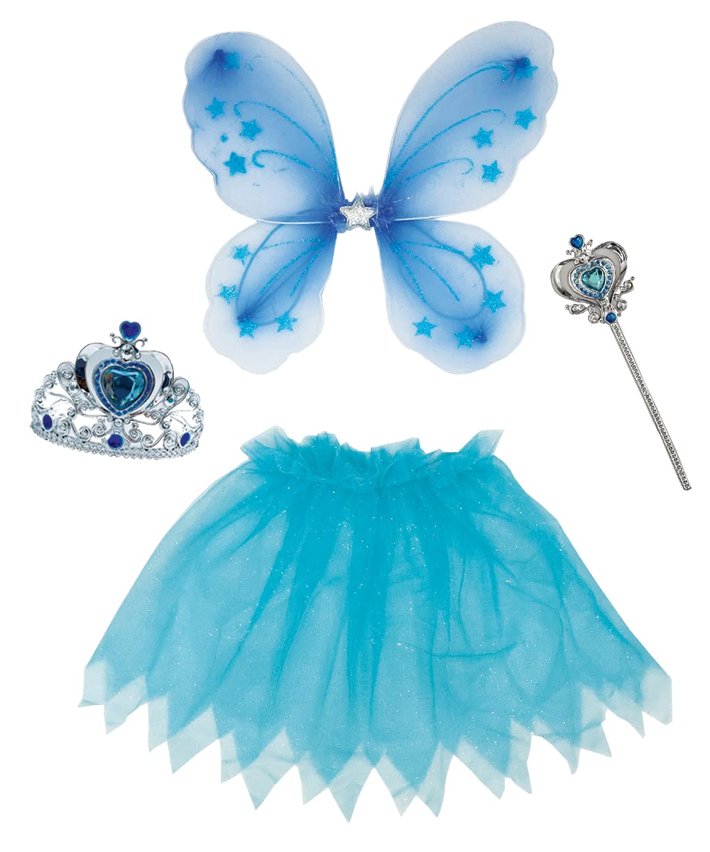 4pcs Girl's Costume Set Tutu Skirt with Wings Headband and Fairy Kids Performance Party Costume (Blue) 4pcs Girl's Costume Set Tutu Skirt with Wings Headband and Fairy Kids Performance Party Costume (Blue)