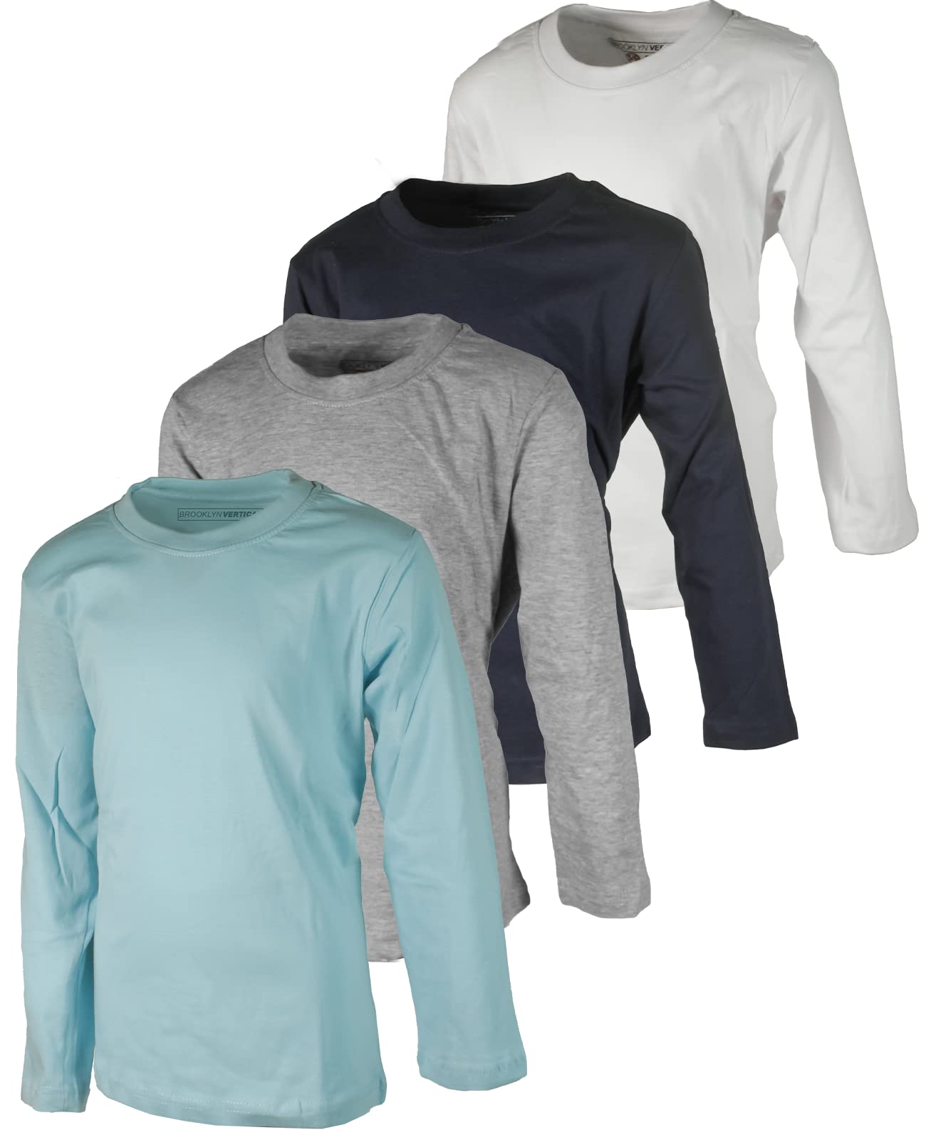Boys 4 Pack Long Sleeve Soft Cotton Tagless Crew Neck Tee Shirts| Sizes 2T to 18/20