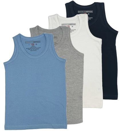 BROOKLYN VERTICAL Boys 4 Pack Undershirt Tank Top - Tagless Cotton Super Soft