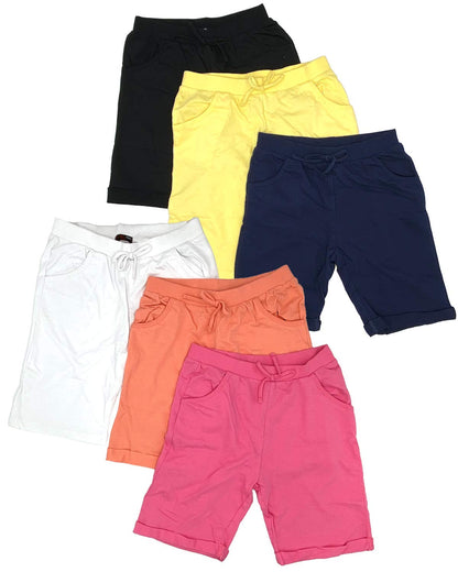 MISS POPULAR Girls 6-Pack Bermuda Short Sizes 4-16 Comfortable Cotton, Elastic Waistband, Bow-Tie, Pockets & Many Colors