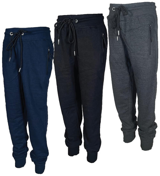 BROOKLYN VERTICAL 3-Pack Boys Fleece Cotton Joggers Sweatpants with Zipper Pocket and Drawstring | Small-XL