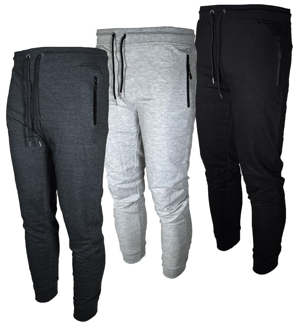 BROOKLYN VERTICAL Mens 3 Pack Fleece Active Jogger Sweatpants with Zipper Pocket and Drawstring Size S-2XL