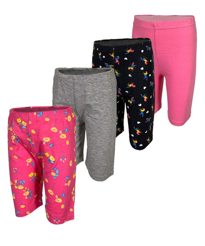 MISS POPULAR 4-Pack Girls Biker Shorts Soft Comfortable Cotton Spandex Elastic Waistband Cute Designs Sizes 4-16