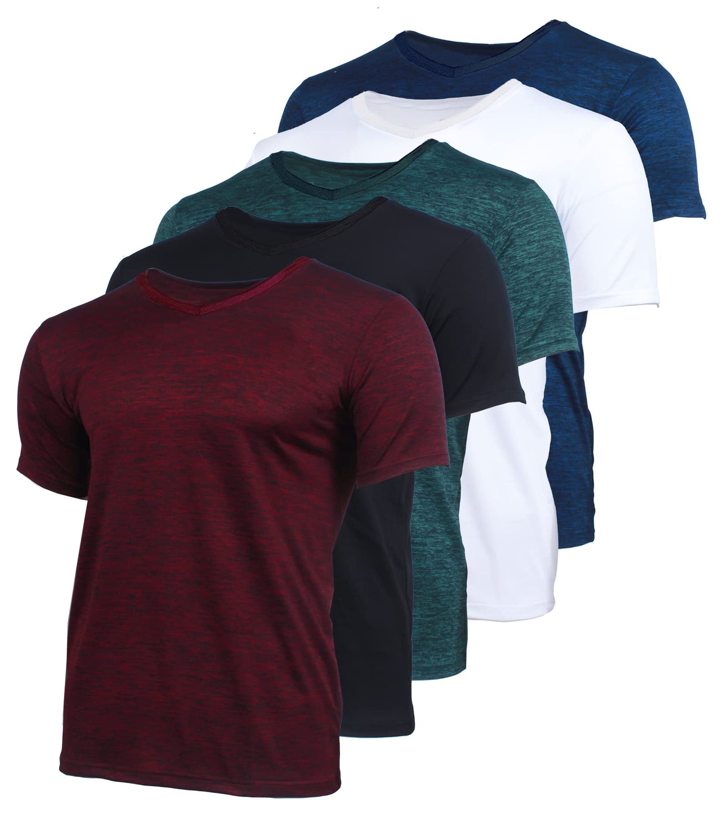 BROOKLYN VERTICAL Men’s 5-Pack V-Neck Quick Dry Moisture Wicking Active Athletic Performance T-Shirt